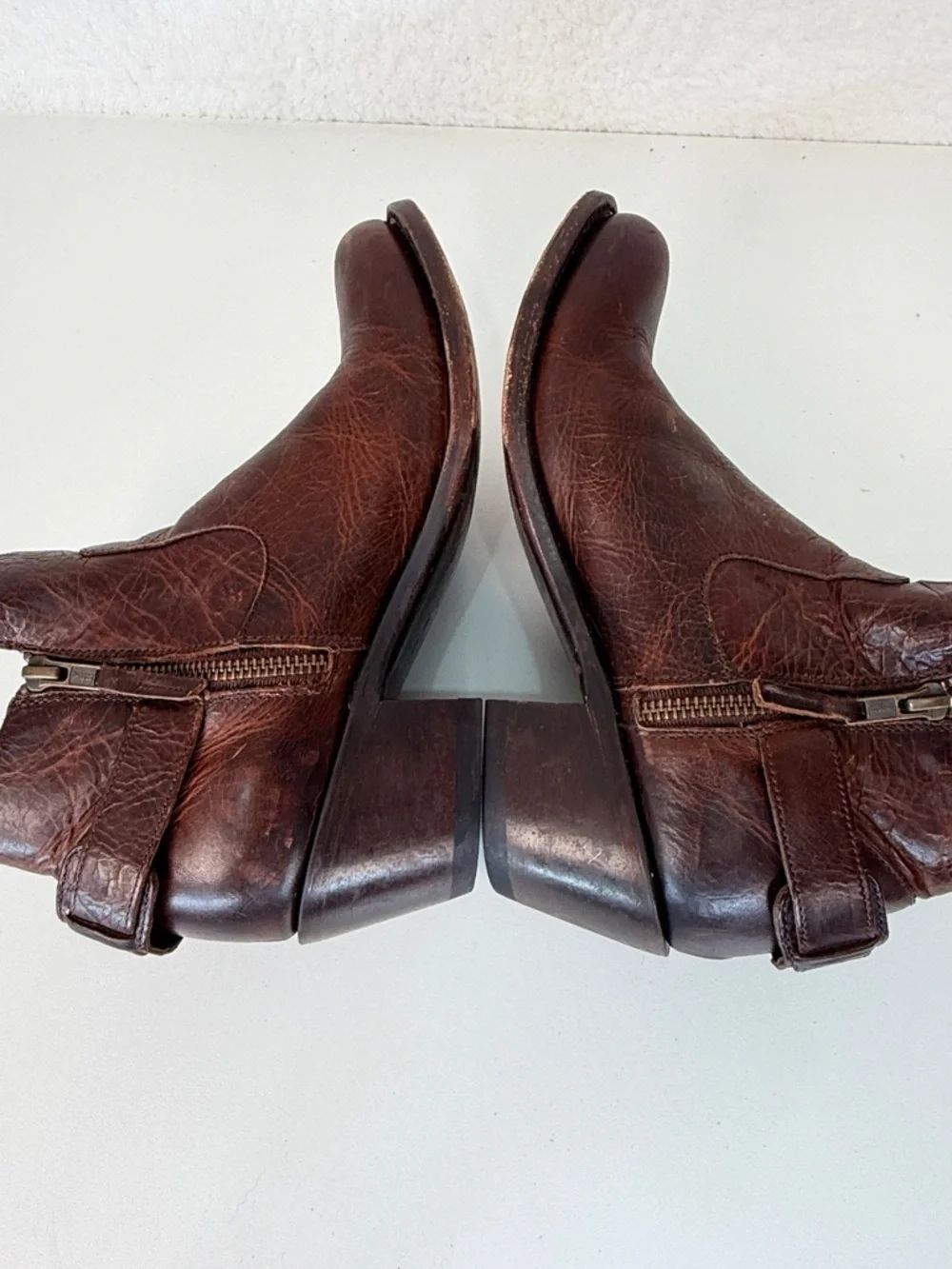 JB Dillon Brown Leather Western Ankle Boots Buckle Moto Cowboy Size 7.5 western